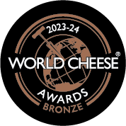 World Cheese Awards 2023-24 Super Gold award with globe and gold details.